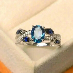 Beautiful Sterling Silver CZ and Blue and White Sapphires Ring